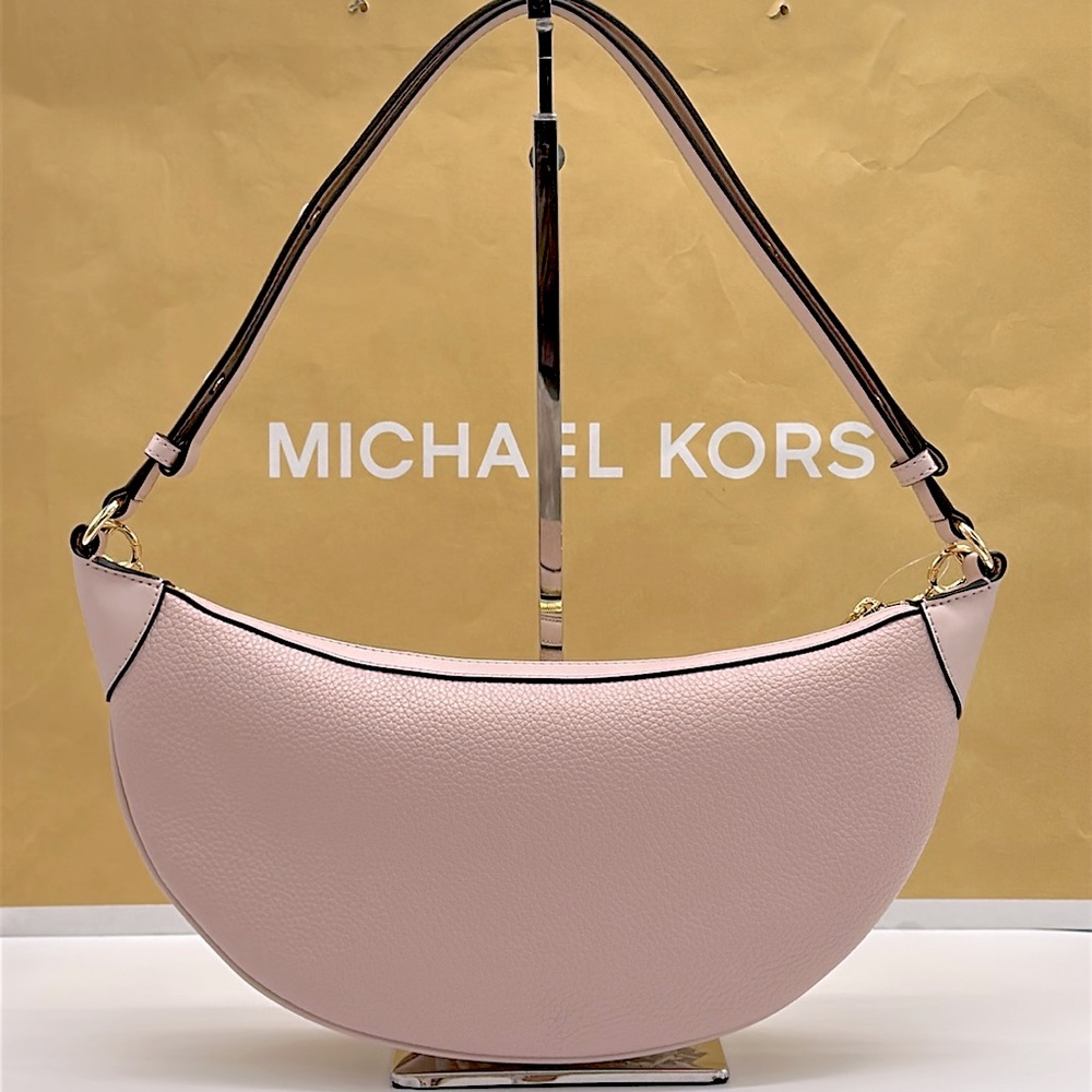 MICHAEL KORS Hollis Medium 2-in-1 Pebbled Leather and Logo Jacquard Shoulder Bag - Picture 9 of 16